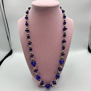 woman's Murano deep Blue and Gold Necklace with Graduated Beads